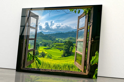 View of a Green Field through a Window Acrylic Glass Print Tempered Glass Wall Art 100% Made in Australia Ready to Hang - Bella Home Decor