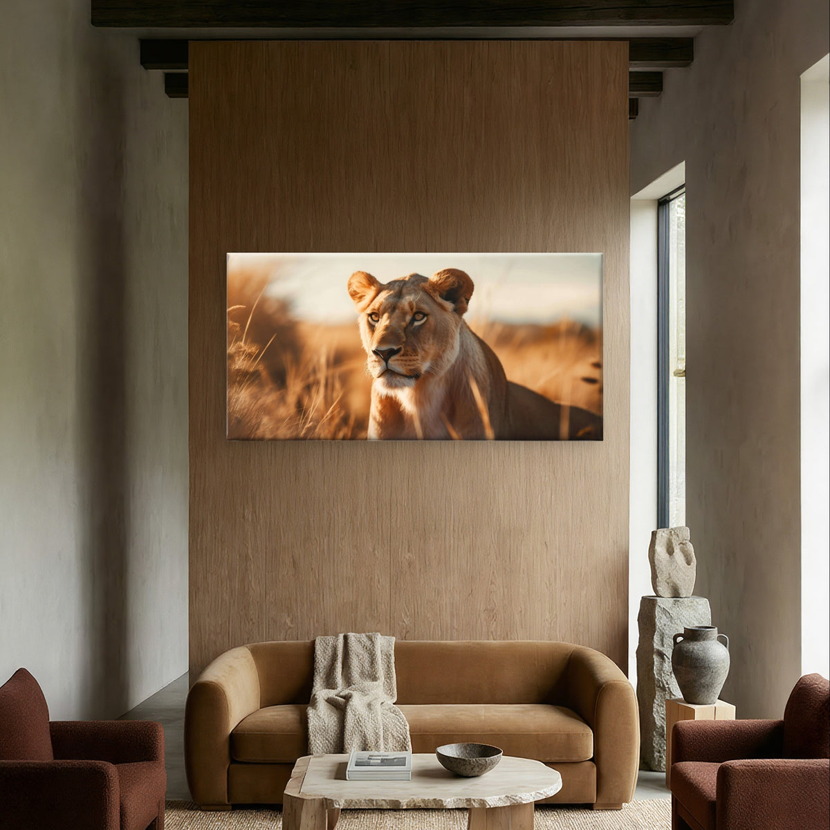 Majestic African Lioness Wildlife Wall Art Canvas Office Home Framed 120x60cm