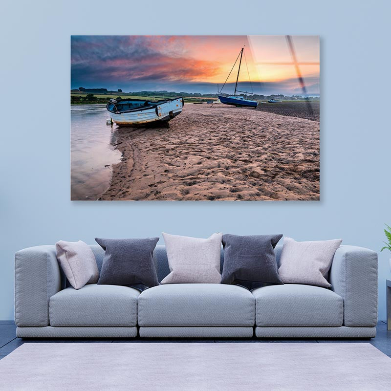 Boats on the Aln Estuary at Sunset Acrylic Glass Print Tempered Glass Wall Art 100% Made in Australia Ready to Hang