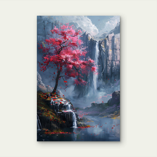 Japanese Cherry Blossom Waterfall 40x60cm Metal Print Ready to Hang