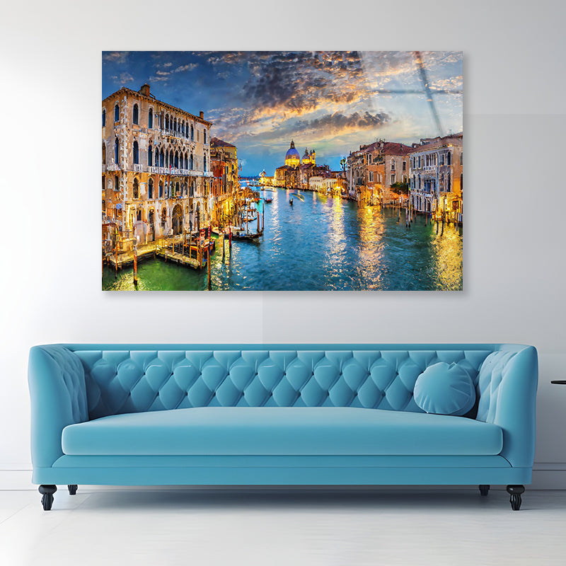 Canal with Buildings & Sky Acrylic Glass Print Tempered Glass Wall Art 100% Made in Australia Ready to Hang - Bella Home Decor