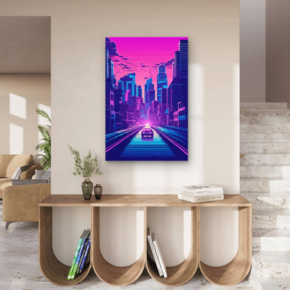Retro 80s Cyberpunk City 60x90cm Metal Print Ready to Hang