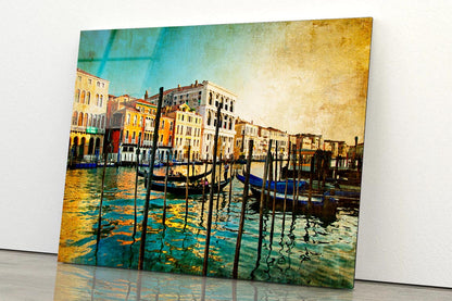 Boat On Lake Amazing Venice - Artwork in Painting Style Acrylic Glass Print Tempered Glass Wall Art 100% Made in Australia Ready to Hang - Bella Home Decor