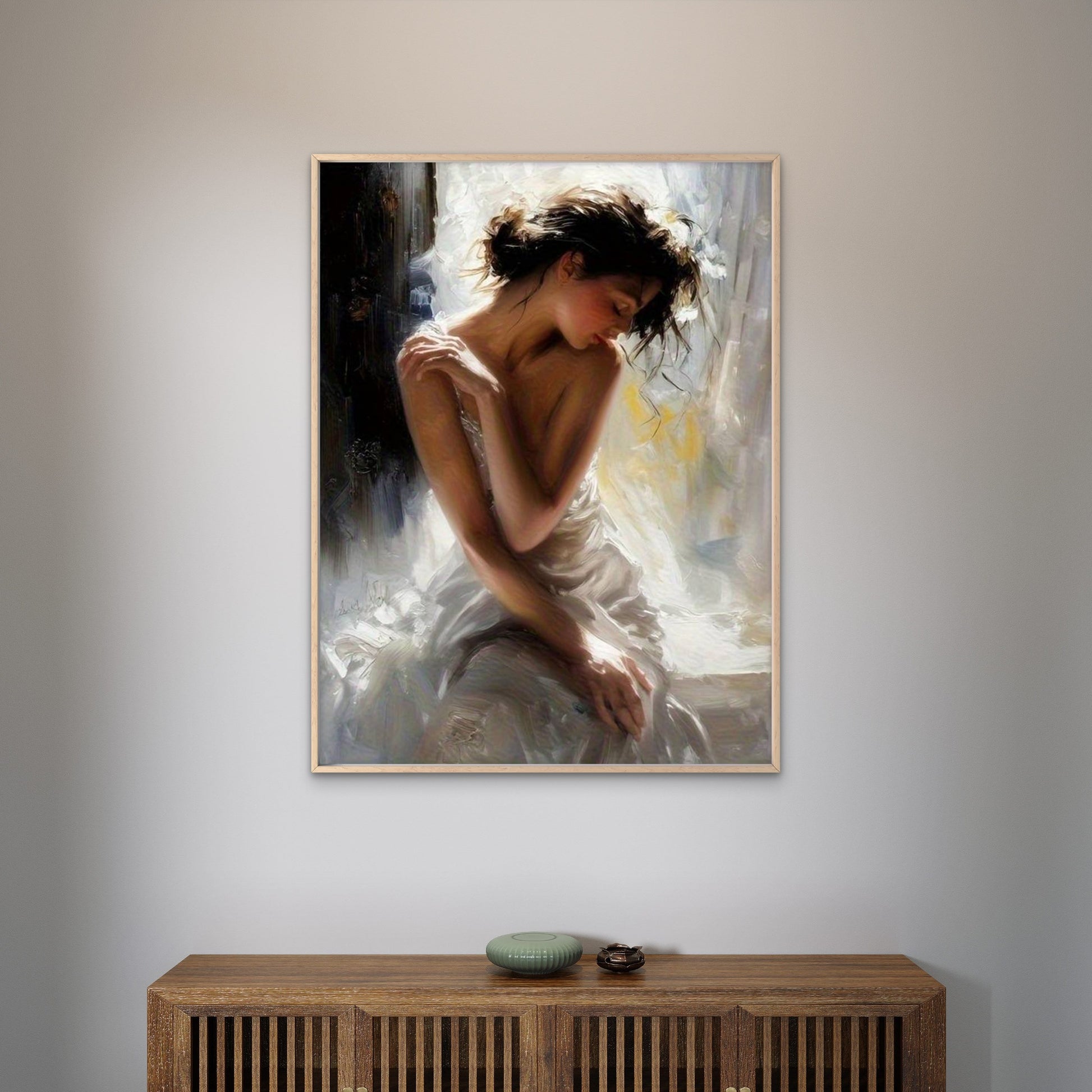 Woman White Dress Oil Painting Fashion Home Decor Premium Quality Poster Print Choose Your Sizes - Bella Home Decor
