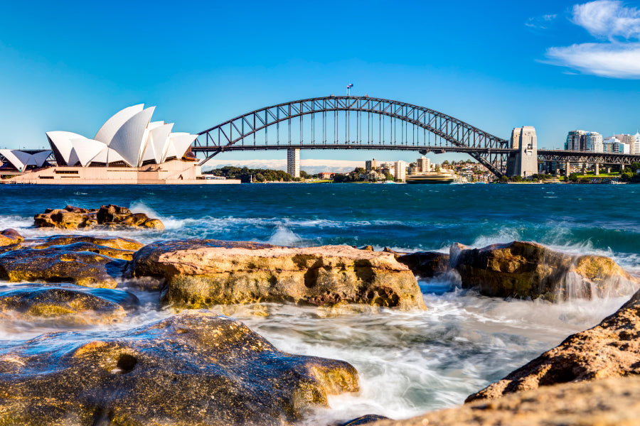 View Of the Sydney Opera House & Harbor Bridge Home Decor Premium Quality Poster Print Choose Your Sizes - Bella Home Decor