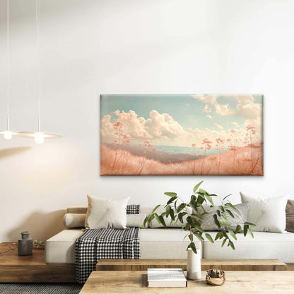 Soft Peach Sunset Field View Wall Art Canvas Office Home Room Framed 120x60 cm - Bella Home Decor
