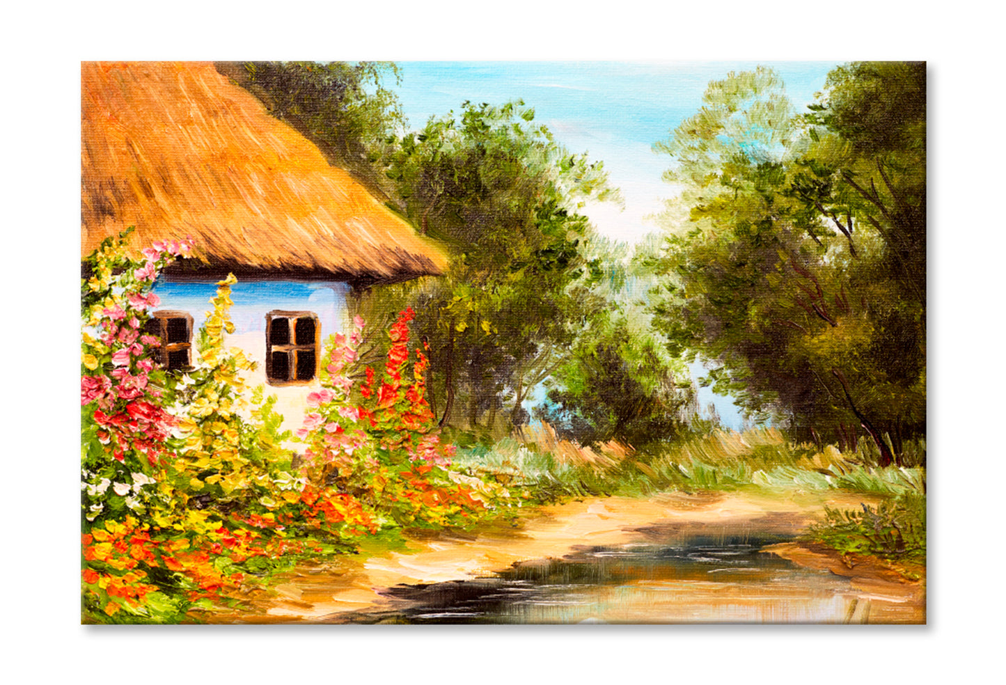 Farmhouse In The Forest Oil Painting Limited Edition High Quality Print Stretched Canvas None