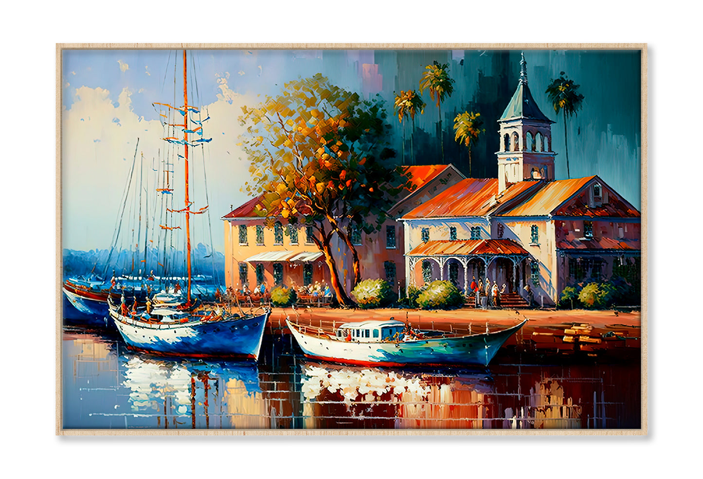 Cityscape View Inspired From Marina Australia Oil Painting Limited Edition High Quality Print Canvas Box Framed Natural