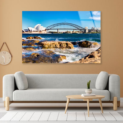 View Of the Sydney Opera House & Harbor Bridge Acrylic Glass Print Tempered Glass Wall Art 100% Made in Australia Ready to Hang