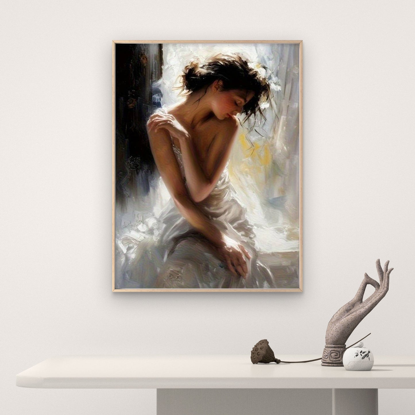 Woman White Dress Oil Painting Fashion Home Decor Premium Quality Poster Print Choose Your Sizes - Bella Home Decor