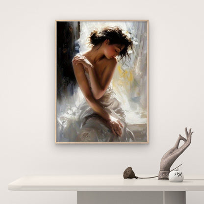 Woman White Dress Oil Painting Fashion Home Decor Premium Quality Poster Print Choose Your Sizes - Bella Home Decor
