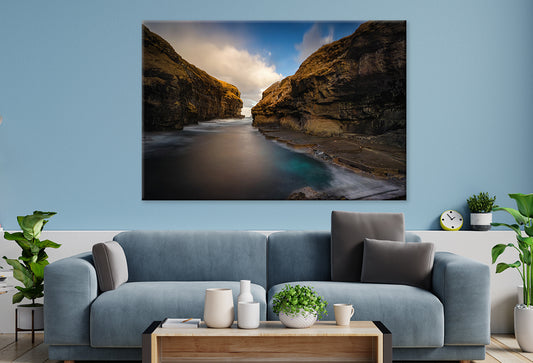 Gjogv Harbor in Faroe Islands Wall Art Decor 100% Australian Made