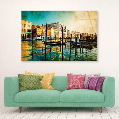 Boat On Lake Amazing Venice - Artwork in Painting Style Acrylic Glass Print Tempered Glass Wall Art 100% Made in Australia Ready to Hang - Bella Home Decor