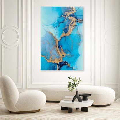 Luxury Blue Gold Abstract Acrylic Glass Print Tempered Glass Wall Art 100% Made in Australia Ready to Hang