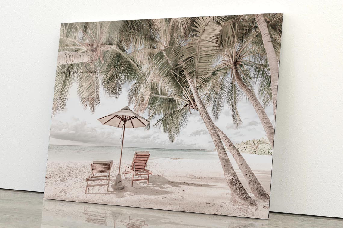 Beach Hut & Palm Trees Acrylic Glass Print Tempered Glass Wall Art 100% Made in Australia Ready to Hang