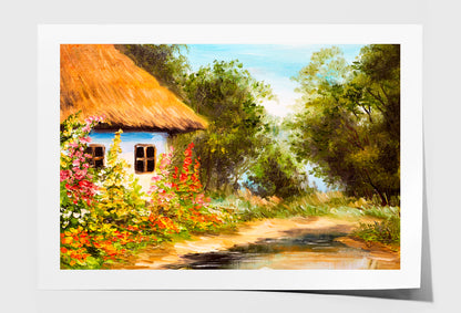 Farmhouse In The Forest Oil Painting Limited Edition High Quality Print Unframed Roll Canvas None