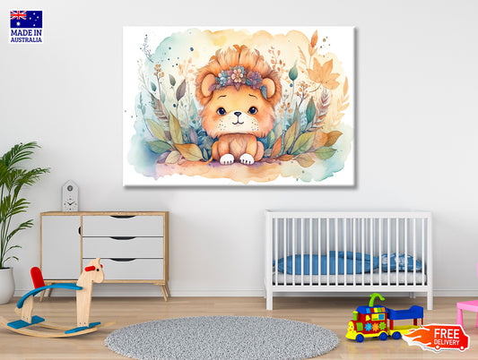 Lion Cub Watercolor Style Print 100% Australian Made - Bella Home Decor