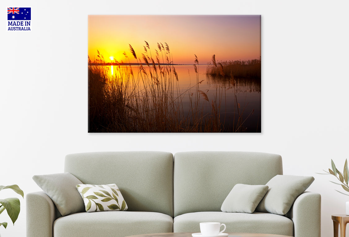 Sunset on the River Golden Hour Scenery Wall Art Decor 100% Australian Made