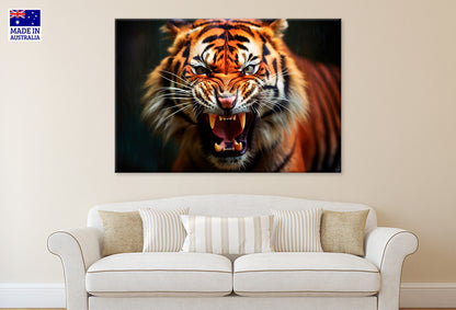 Roaring Tiger Close Up Wildlife Animal  Wall Art Decor 100% Australian Made