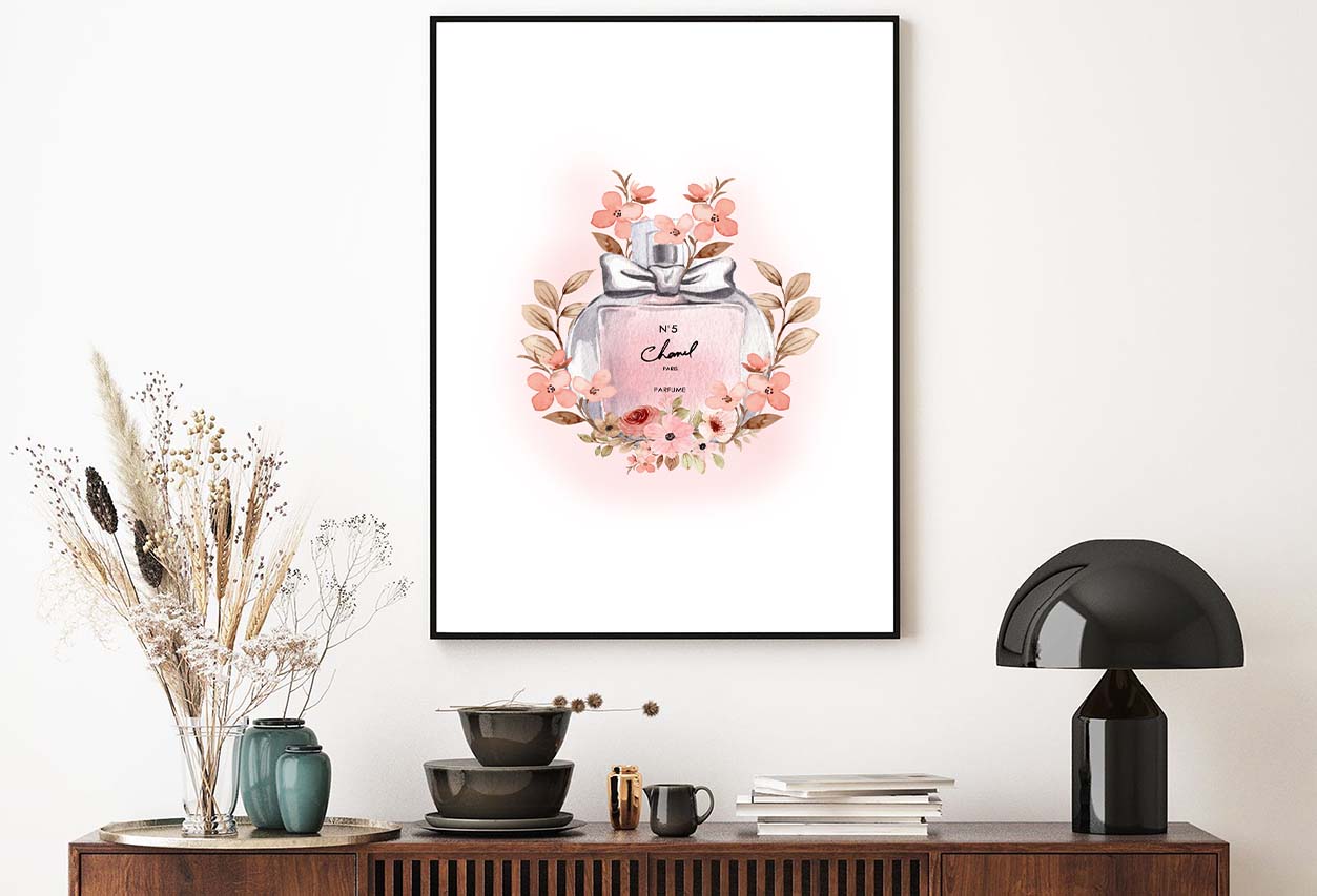 Luxury Perfume with Light Pink Flowers Design Home Decor Premium Quality Poster Print Choose Your Sizes