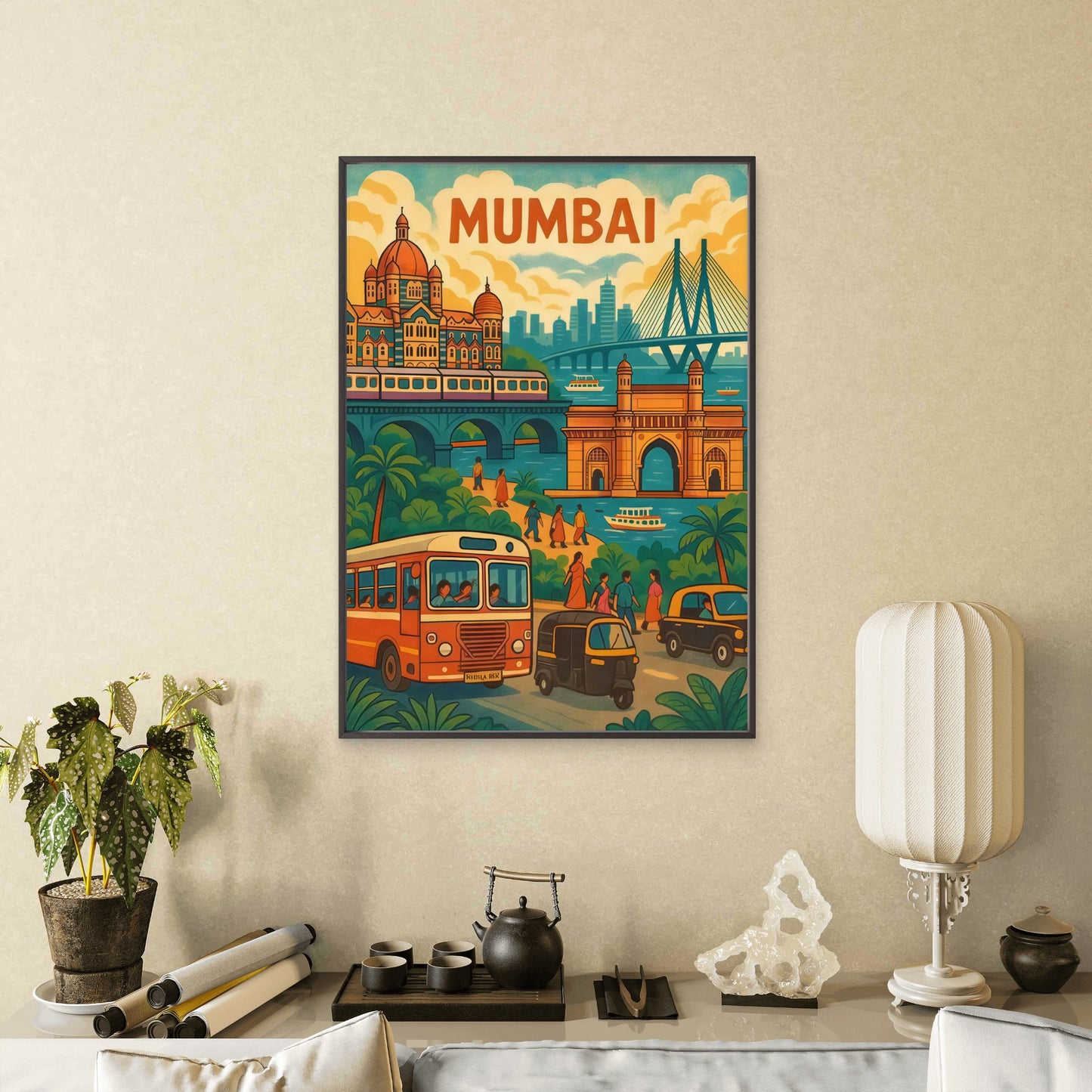 Mumbai Gateway of India Taj Mahal Bandra-Worli Sea Link  Travel Poster Print Wall Art