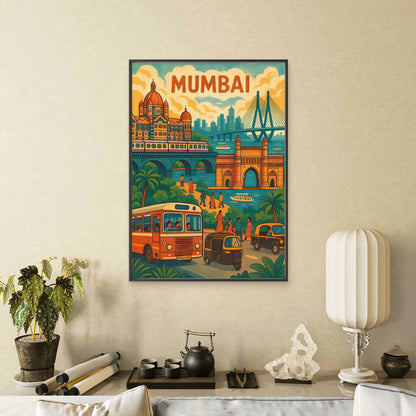 Mumbai Gateway of India Taj Mahal Bandra-Worli Sea Link  Travel Poster Print Wall Art
