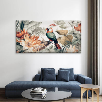 Tropical Bird Parrot Floral Wall Art Canvas Office Home Room Framed 120x60cm - Bella Home Decor
