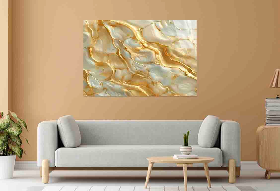 Abstract White Gold Tempered Glass Printing Wall Art Australian Made Quality