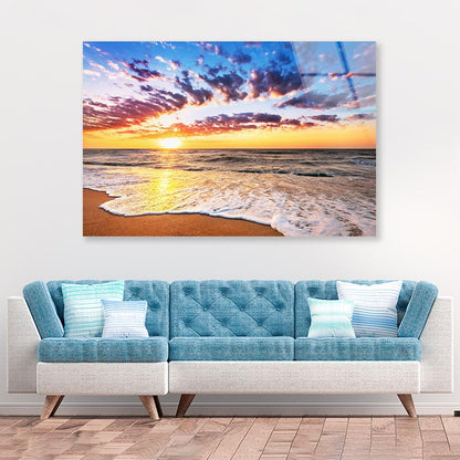 Brilliant Ocean Beach Sunrise Acrylic Glass Print Tempered Glass Wall Art 100% Made in Australia Ready to Hang - Bella Home Decor