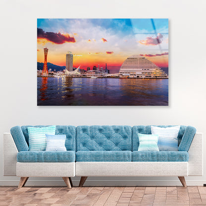 Skyline of Kobe with Evening Sky Acrylic Glass Print Tempered Glass Wall Art 100% Made in Australia Ready to Hang - Bella Home Decor