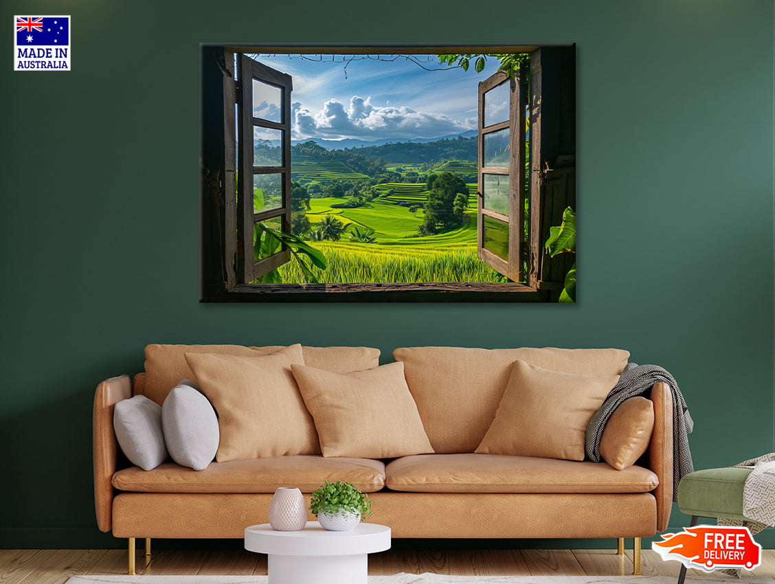 View of a Green Field through a Window Print 100% Australian Made - Bella Home Decor