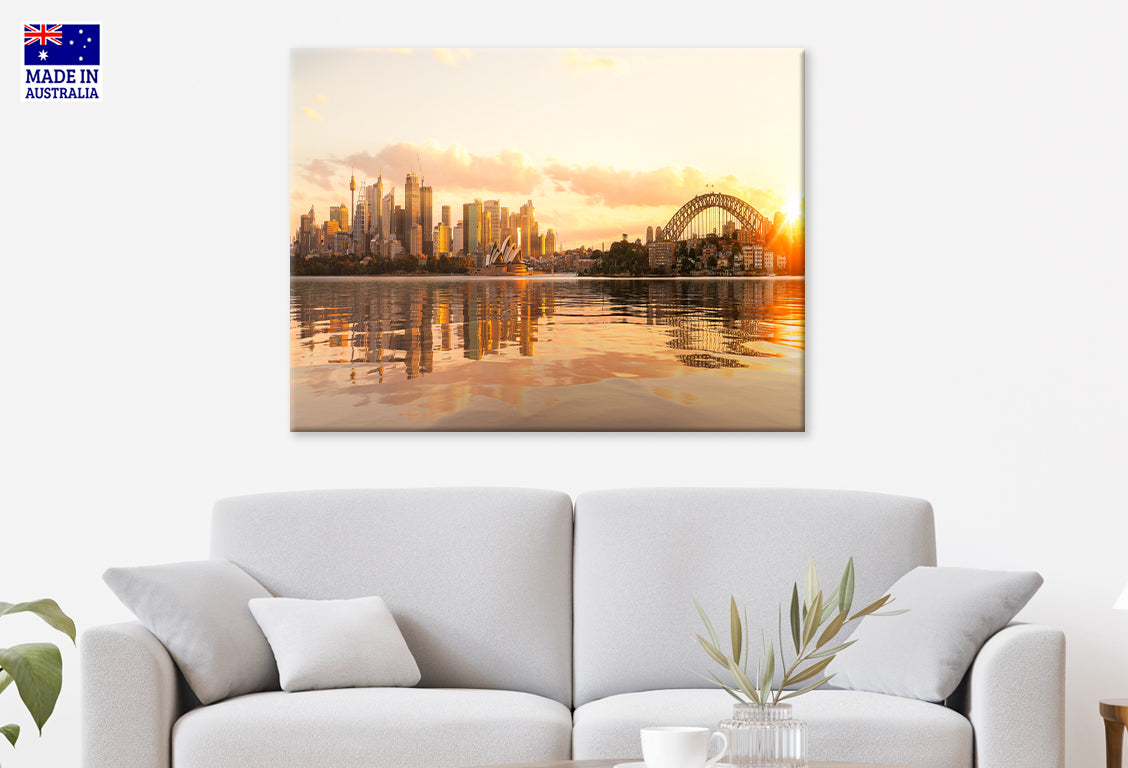 Sydney Harbour Sunrise with Opera House and Harbour Bridge Wall Art Decor 100% Australian Made