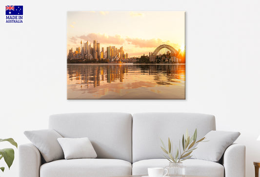Sydney Harbour Sunrise with Opera House and Harbour Bridge Wall Art Decor 100% Australian Made
