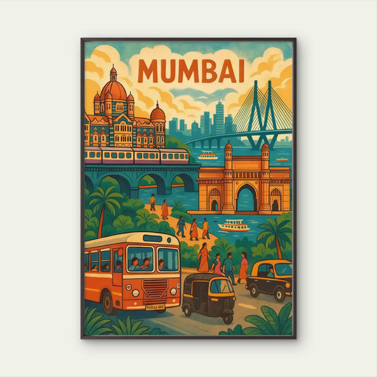 Mumbai Gateway of India Taj Mahal Bandra-Worli Sea Link  Travel Poster Print Wall Art