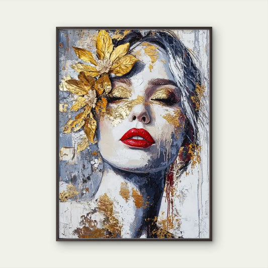Vintage Art Woman with Golden Flower Face Fashion Home Decor Premium Quality Poster Print Choose Your Sizes