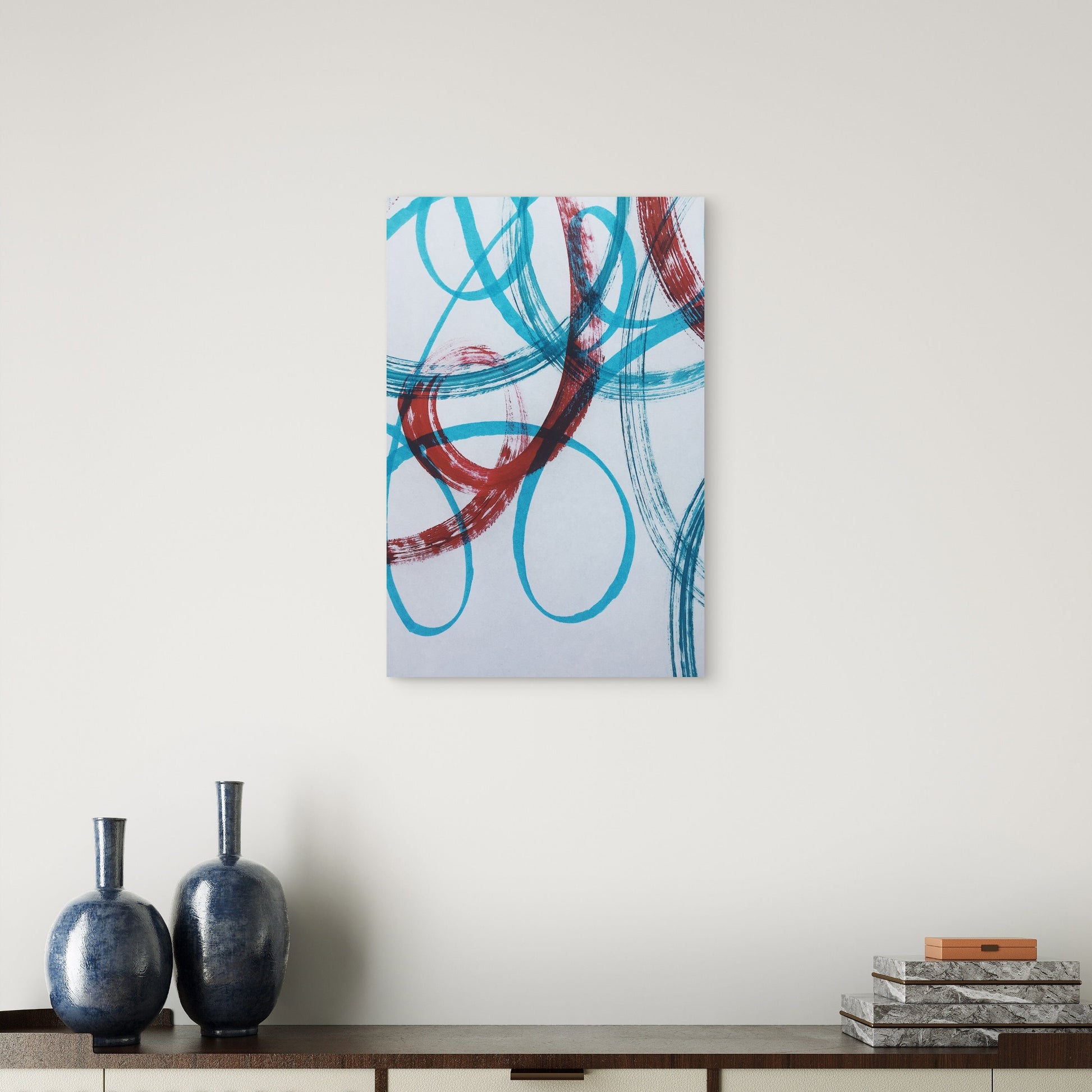 Teal and Red Abstract Swirls 60x90cm Metal Print Ready to Hang - Bella Home Decor