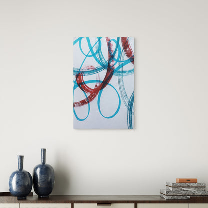 Teal and Red Abstract Swirls 60x90cm Metal Print Ready to Hang - Bella Home Decor
