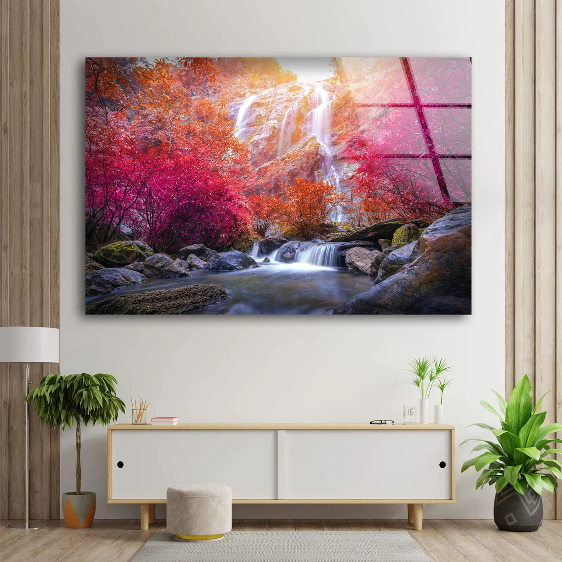 Waterfall in Autumn UV Direct Aluminum Print Australian Made Quality