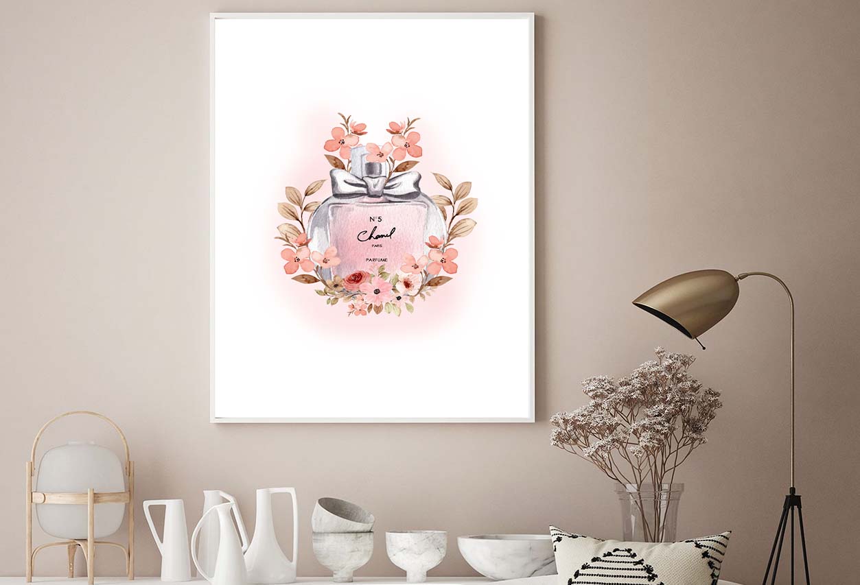 Luxury Perfume with Light Pink Flowers Design Home Decor Premium Quality Poster Print Choose Your Sizes