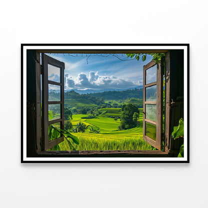 View of a Green Field through a Window Home Decor Premium Quality Poster Print Choose Your Sizes