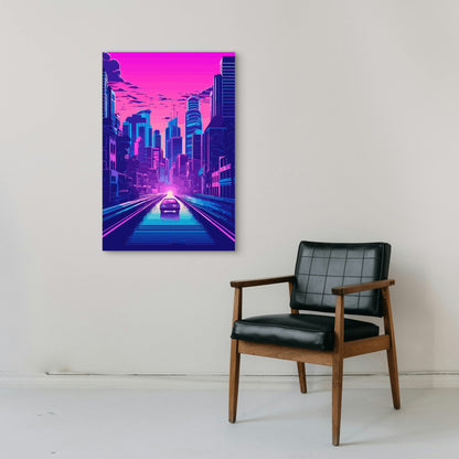 Retro 80s Cyberpunk City 60x90cm Metal Print Ready to Hang