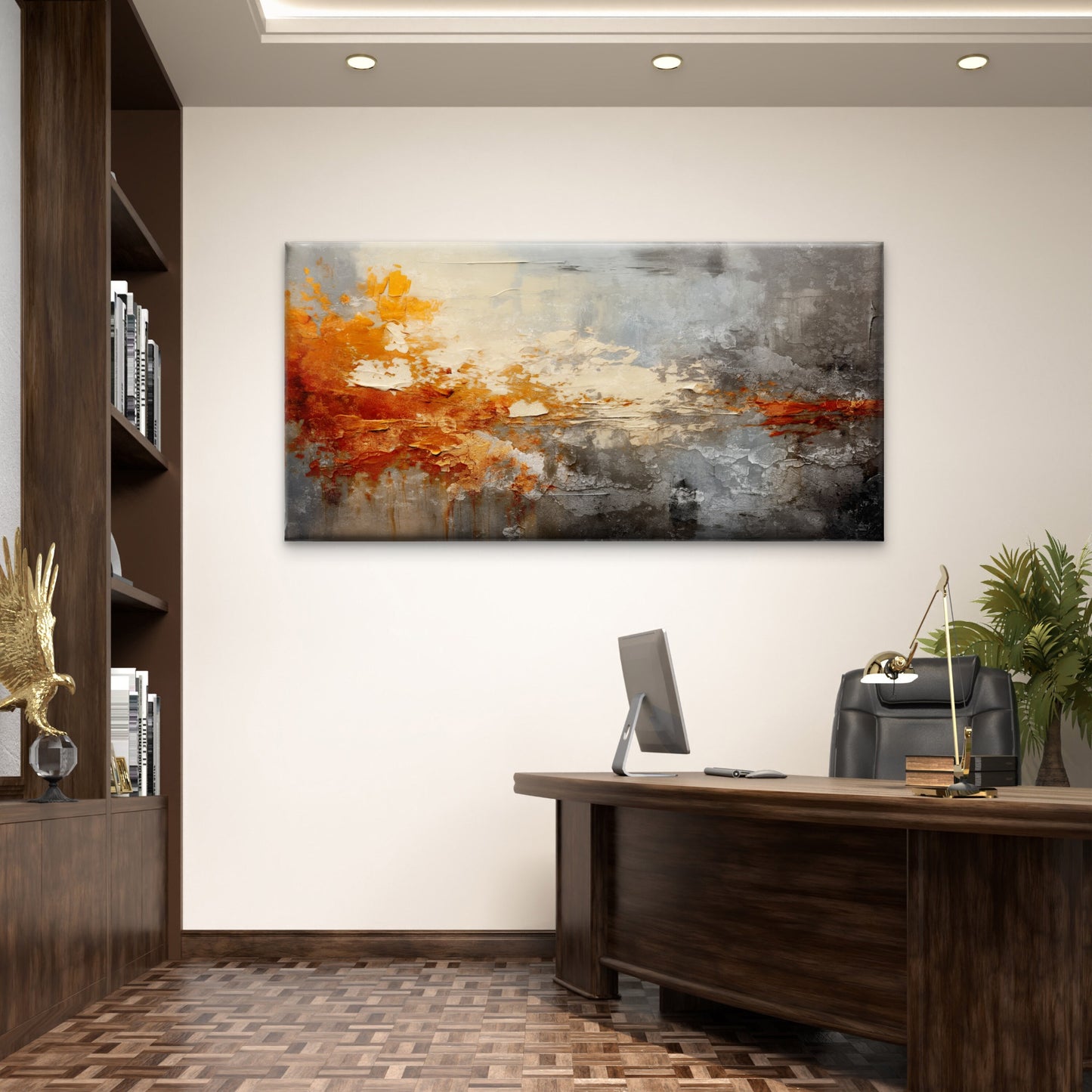 Rust Orange Grey Grungy Texture Wall Art Canvas Office Home Room Framed 120x60cm