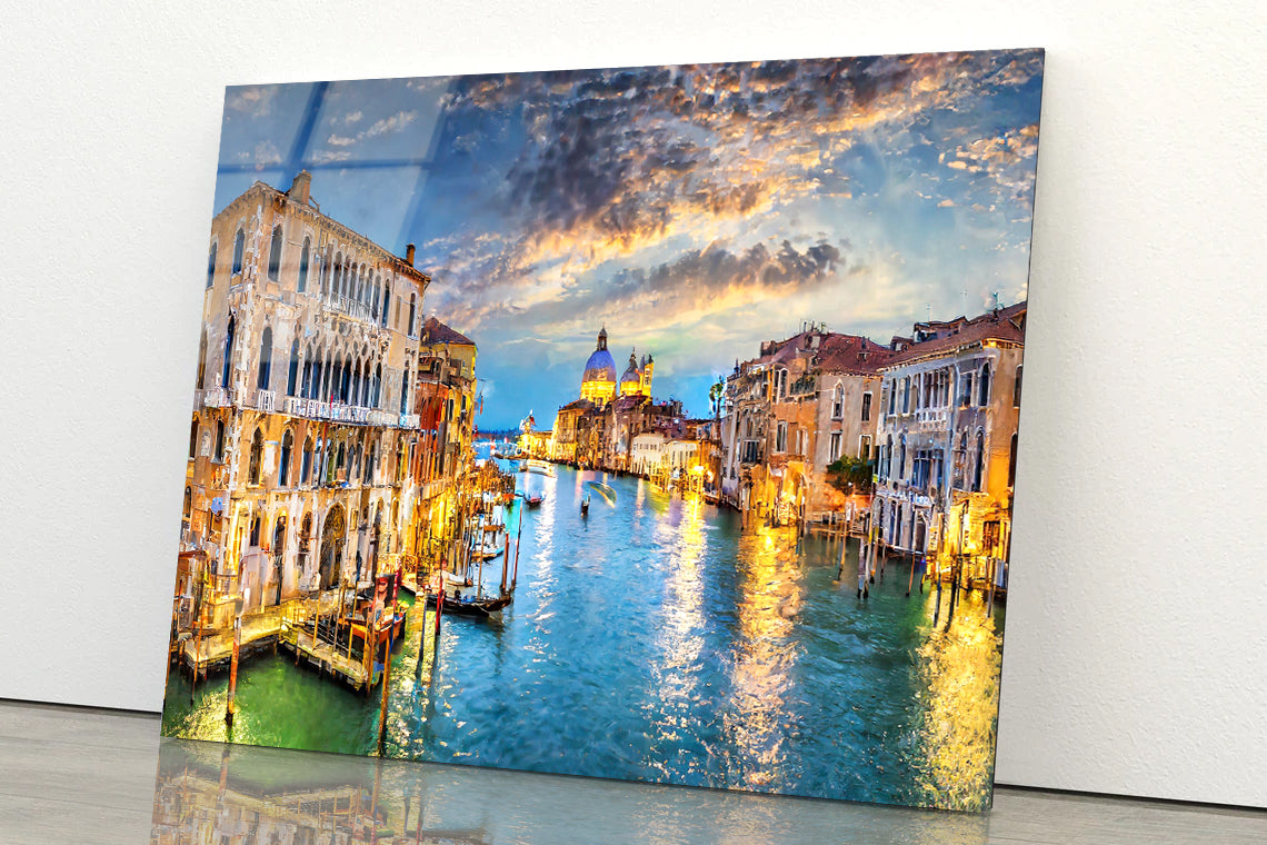 Canal with Buildings & Sky Acrylic Glass Print Tempered Glass Wall Art 100% Made in Australia Ready to Hang - Bella Home Decor