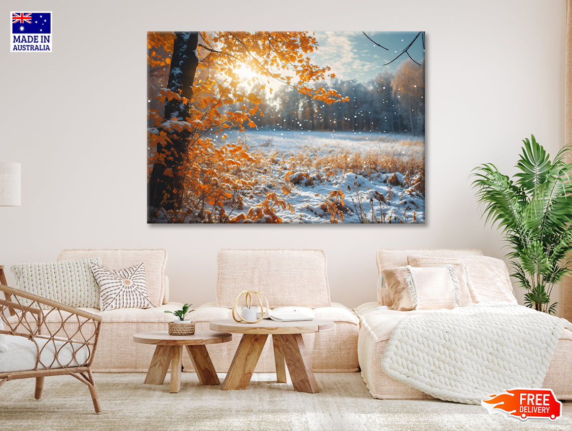 Winter with Autumn Leaves Print 100% Australian Made - Bella Home Decor