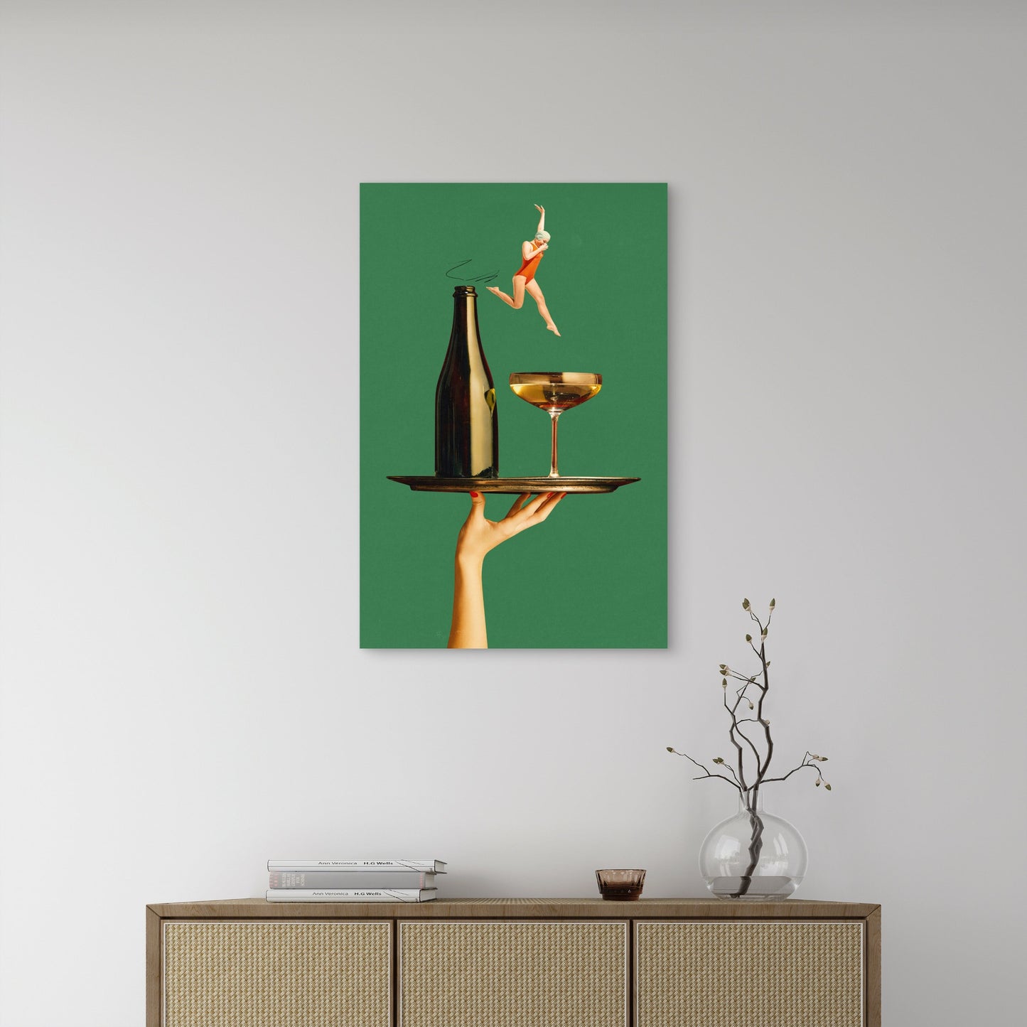 Surreal Swimmer Wine Bottle Art 60x90cm Metal Print Ready to Hang - Bella Home Decor