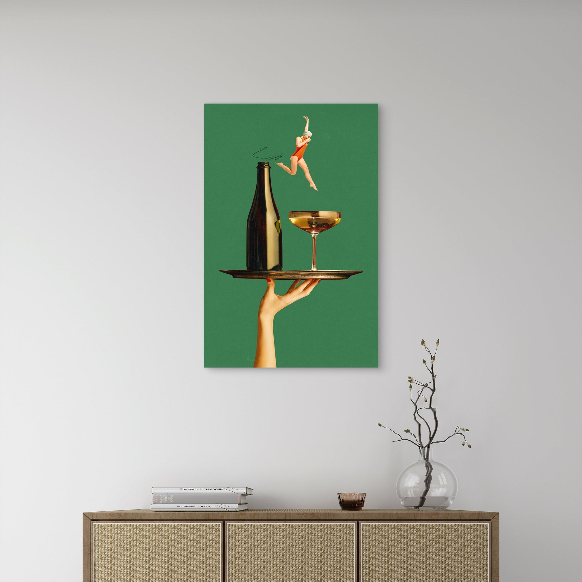 Surreal Swimmer Wine Bottle Art 60x90cm Metal Print Ready to Hang - Bella Home Decor