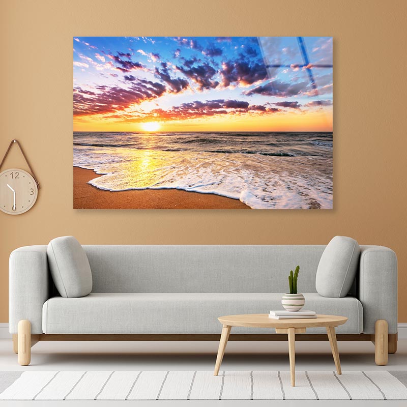 Brilliant Ocean Beach Sunrise Acrylic Glass Print Tempered Glass Wall Art 100% Made in Australia Ready to Hang - Bella Home Decor