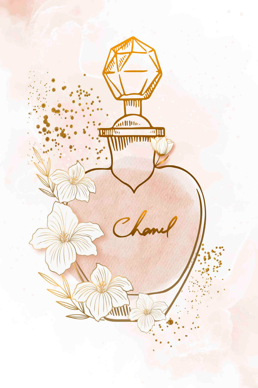 Elegant Gold Peach colored Fashion Perfume Design Home Decor Premium Quality Poster Print Choose Your Sizes