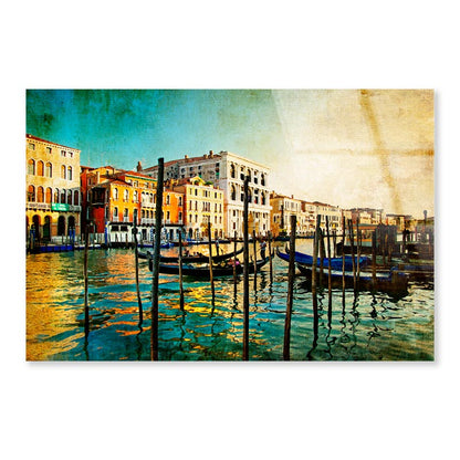 Boat On Lake Amazing Venice - Artwork in Painting Style Acrylic Glass Print Tempered Glass Wall Art 100% Made in Australia Ready to Hang - Bella Home Decor