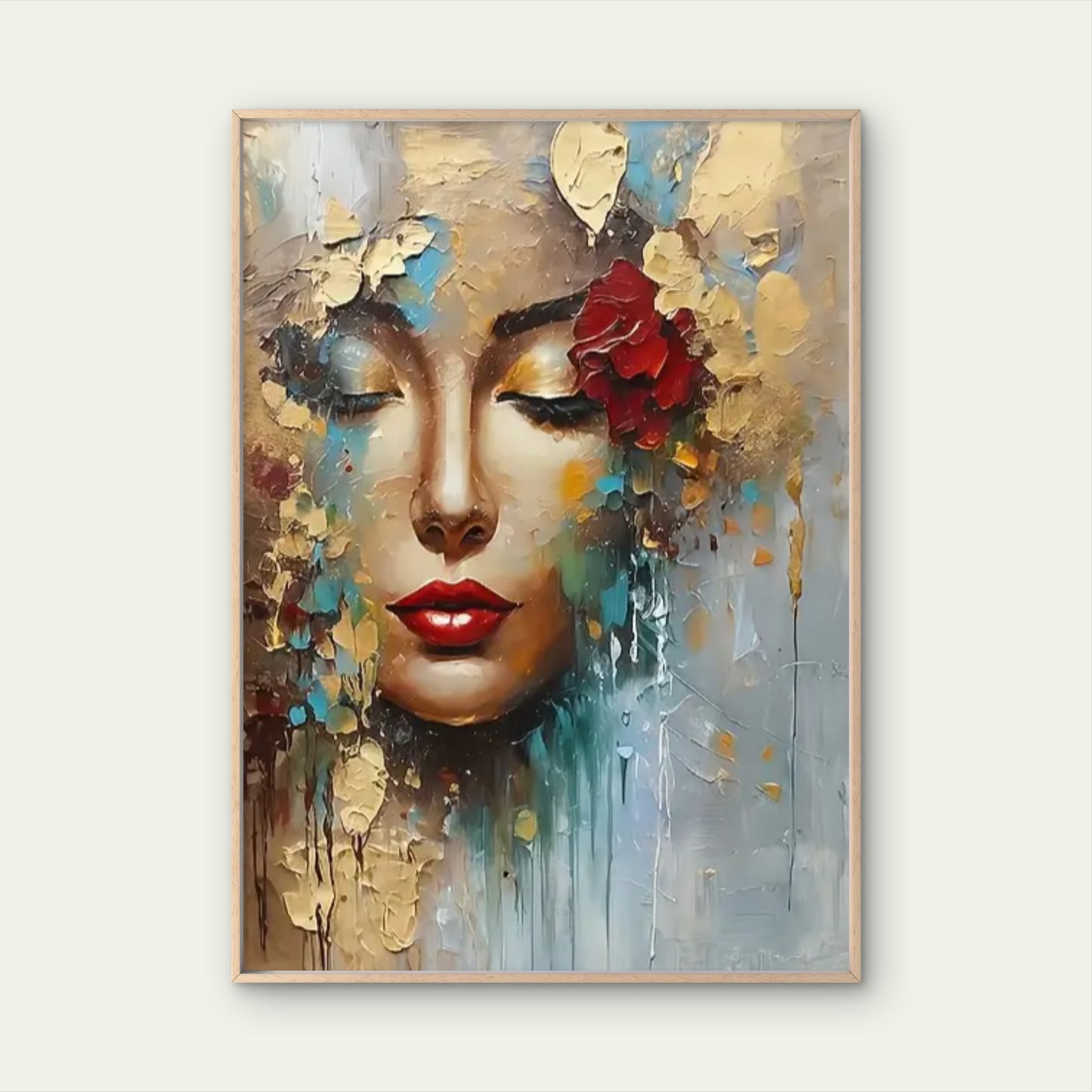 Modern Abstract Female Gold Red Floral Crown Woman Fashion Home Decor Premium Quality Poster Print Choose Your Sizes